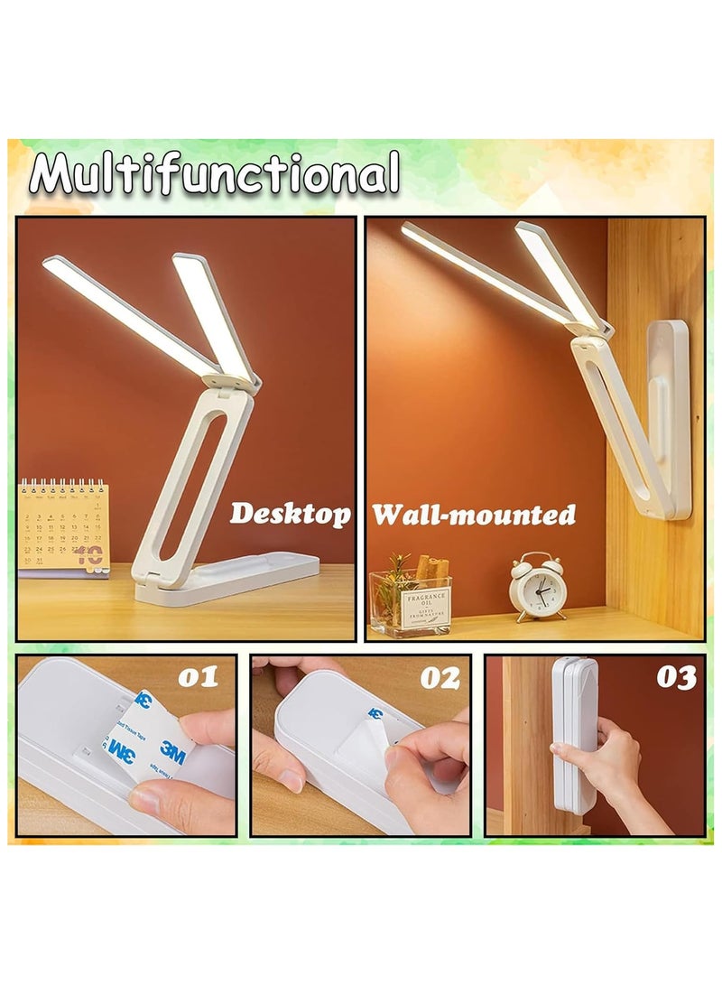 مصباح مكتب LED مزدوج الرأس مصباح دراسة قابل لإعادة الشحن عبر USB مع بطارية مدمجة مثبت على الحائط وقابل للطي والمحمول للأطفال والكبار، أبيض (عبوة من قطعة واحدة) - Image 3