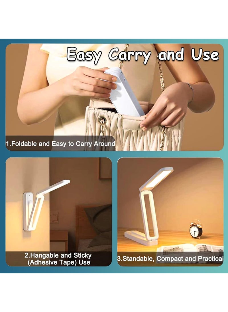 مصباح مكتب LED مزدوج الرأس مصباح دراسة قابل لإعادة الشحن عبر USB مع بطارية مدمجة مثبت على الحائط وقابل للطي والمحمول للأطفال والكبار، أبيض (عبوة من قطعة واحدة) - Image 2