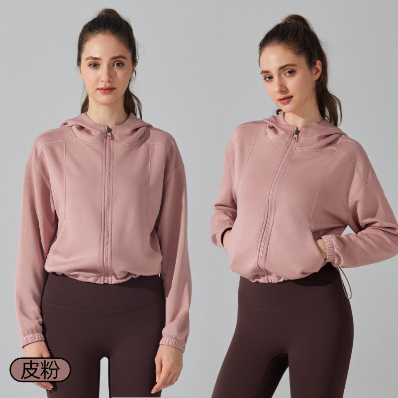 Generic Air-Layer Hooded Sweatshirt Loose Fit Zip-Up Fitness Jacket leather powder