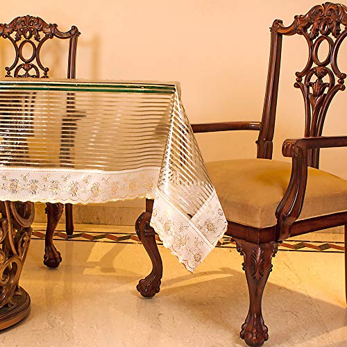 Freelance Transparent Table Cover - 6-8 Seater Rectangle 60x90 Inches (with White Border Edge Lace) - Waterproof Clear PVC Protector/Cloth/Sheet for Glass/Plastic Dining Table, Product of Meiwa, Japan - Image 1