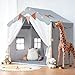 besrey Kids Tent Kids Play Tent 2 in 1 with Padded Mat and Lights Large Playhouse with 2 Doors 4 Windows Indoor Outdoor Halloween Toddler Playhouse 51 x35 x 51 Gray - Image 3
