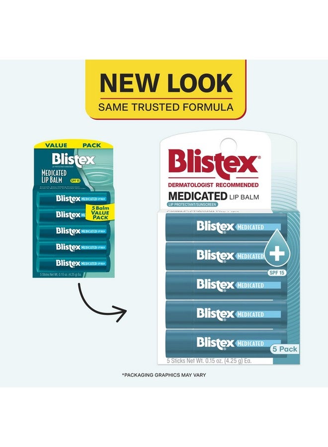 بليستكس بلسم شفاه طبي من بليستكس، 5 قطع، 0.15 أونصة لكل عبوة، يهدئ ويحمي، عناية طبية متقدمة بالشفاه الجافة والمتشققة، عامل حماية من الشمس 15، يحافظ على الرطوبة، بلسم شفاه مرطب - Image 2