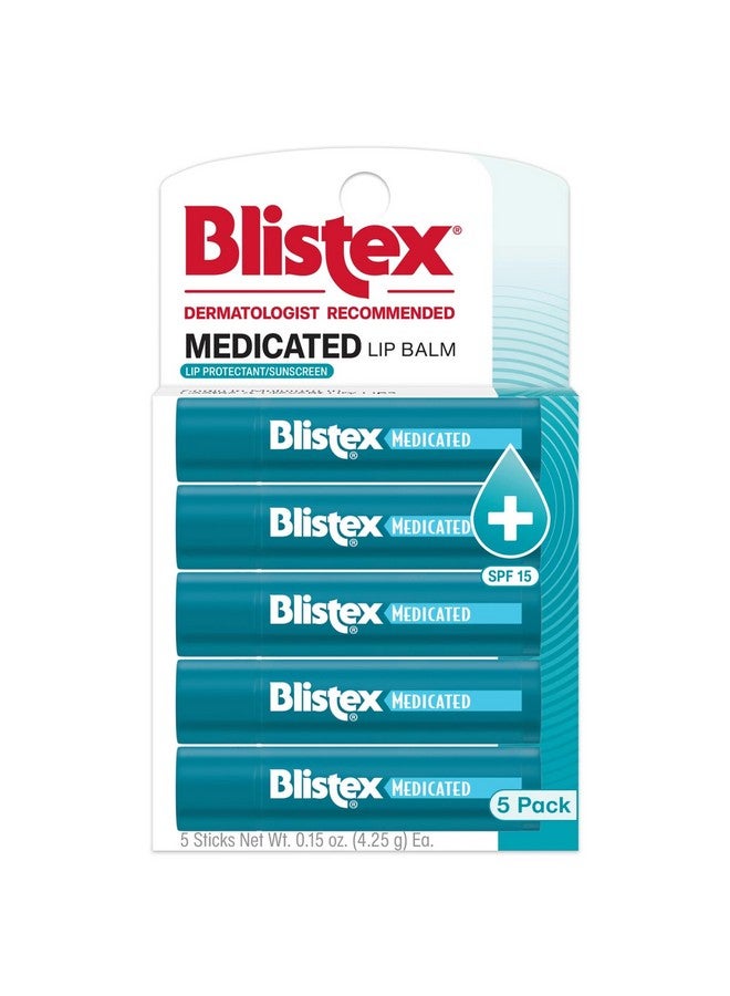 بليستكس بلسم شفاه طبي من بليستكس، 5 قطع، 0.15 أونصة لكل عبوة، يهدئ ويحمي، عناية طبية متقدمة بالشفاه الجافة والمتشققة، عامل حماية من الشمس 15، يحافظ على الرطوبة، بلسم شفاه مرطب - Image 1