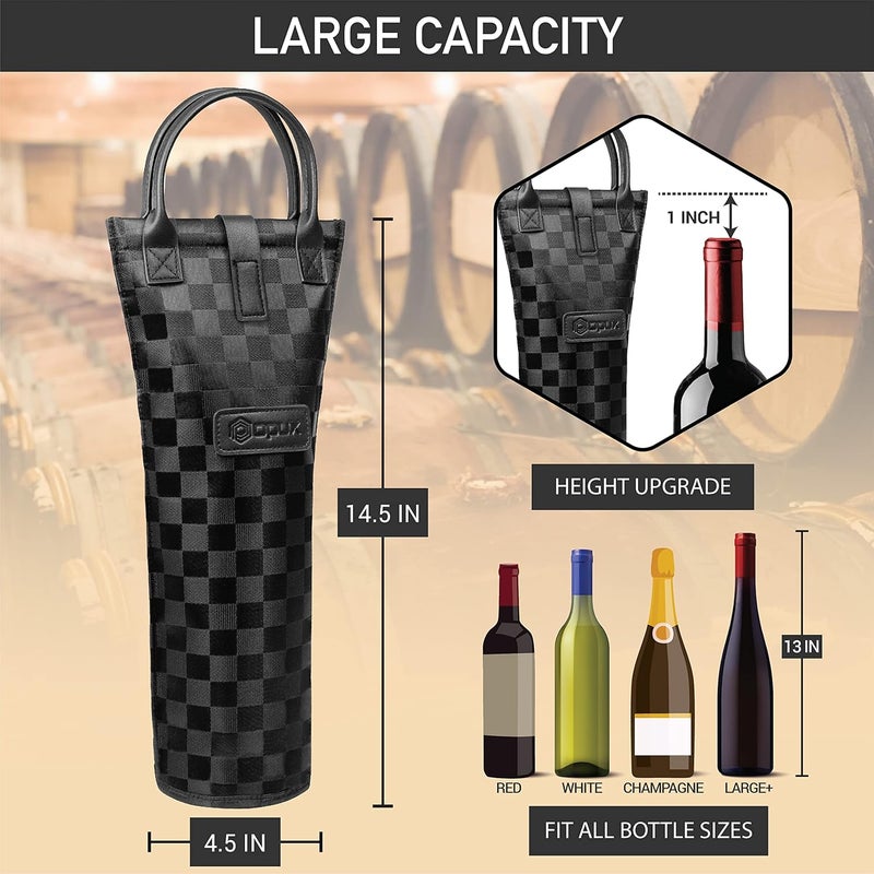 OPUX Single Bottle Wine Tote Bag - Insulated Padded Thermal Wine Carrier Bag for One Bottle | Portable Protective Wine Cooler for Travel Picnic Beach BYOB Wine Gifts - Black Square - Image 3