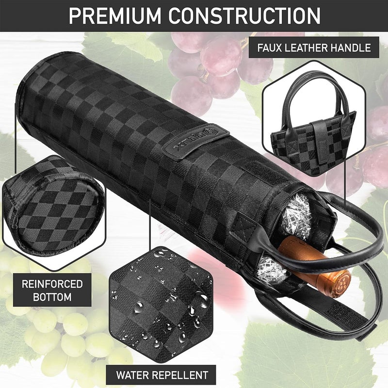 OPUX Single Bottle Wine Tote Bag - Insulated Padded Thermal Wine Carrier Bag for One Bottle | Portable Protective Wine Cooler for Travel Picnic Beach BYOB Wine Gifts - Black Square - Image 5