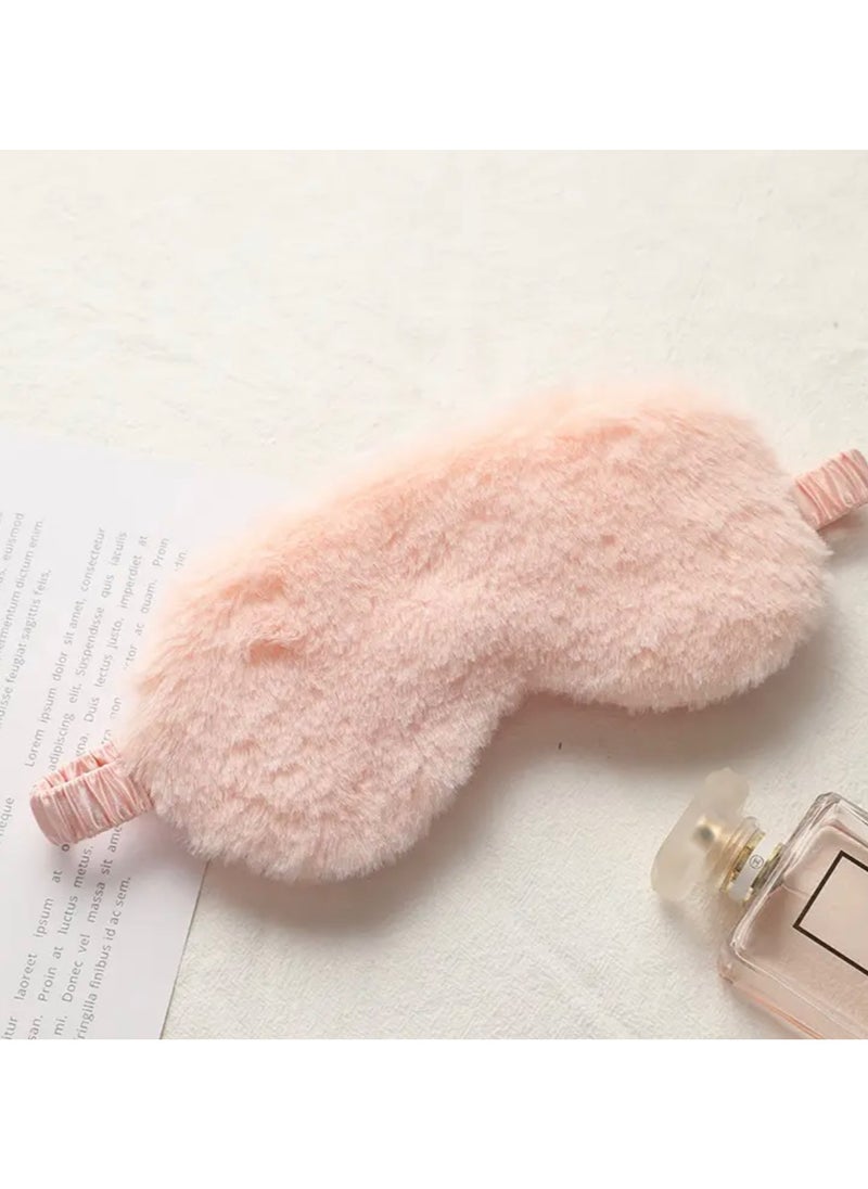 CleanWave - The Pure Effect CleanWave Plush Sleeping Eye Mask, Ultra-Soft and Fuffy Plush Blindfold Comfortable Faux Fur Eye Shade with Elastic Strap for Women and Kids, Travel Nap Sleeping Soft & Skin-friendly,(LIGHT Pink)  - Image 2