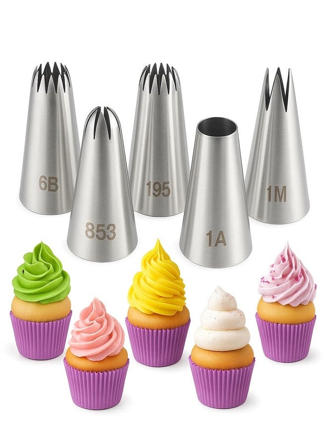 BAKING SET 5PCS Large Piping Tips Set, Stainless Steel Cake Decorating Tips, Frosting Icing Tips for Cupcakes, Cake, Cookie and Decorating (Dishwasher Safe) - Image 1