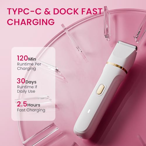 OKYUK Electric Razors for Women, 5-in-1 Wet/Dry Bikini Trimmer with USB Charge Dock, Deluxe Facial Hair Removal, Wet/Dry Body Shaver for Nose Eyebrows Beard Underarm Leg Arm, IPX7 Waterproof (White) - Image 3