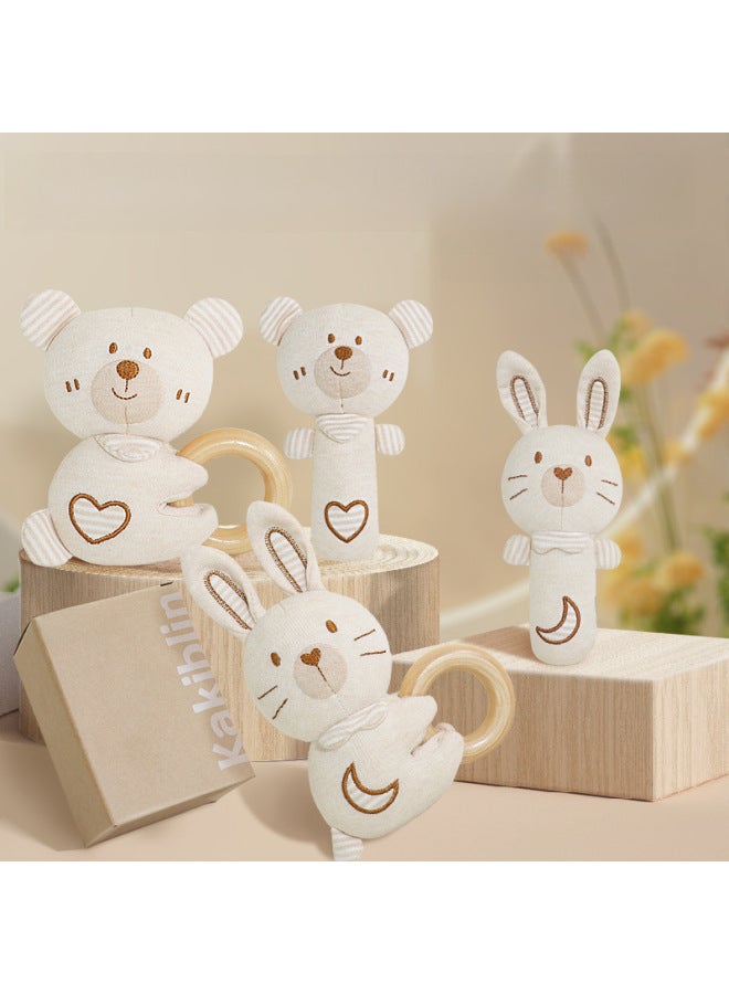 Kakiblin Baby Rattle Suit Baby Can Bite Organic Cotton Newborn Full Moon Gift Soothing Toy-Color:Rabbit Organic Cotton Hand Stick (bag) - Image 2