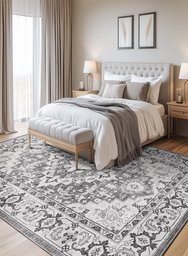 Lofus 5x7 Area Rugs for Living Room, Washable Area Rug, Rugs for Bedroom, Kitchen, Vintage Boho Carpet, Soft Non-Slip, Low Pile Large Area Rug for Office Dining Room, Floral Grey - Image 4