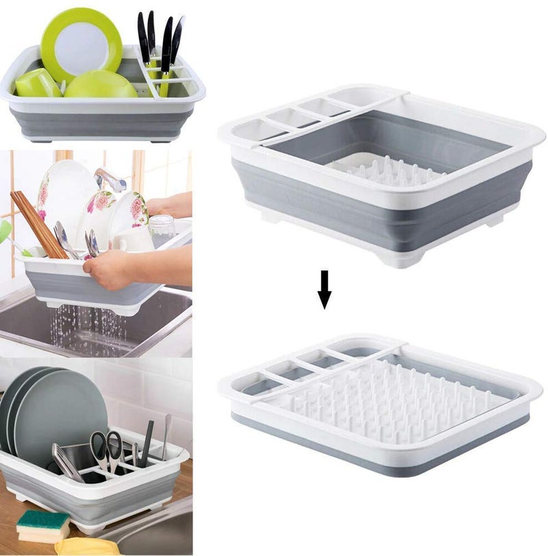 RIVUGJA Silicone Collapsible Foldable Dish Drying Drainer Storage Kitchen Rack for Portable Travel Dinnerware Organizer ABS Plastic Silicone - Image 5