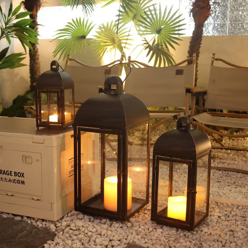 NEEDOMO NEEDOMO Lanterns Decorative Outdoor  Indoor Set of 3 Outdoor Lanterns for Porch 23 Large Candle Lantern Bronze Metal Frame with Glass Vintage Farmhouse Patio Pathway Garden Fall Christmas 