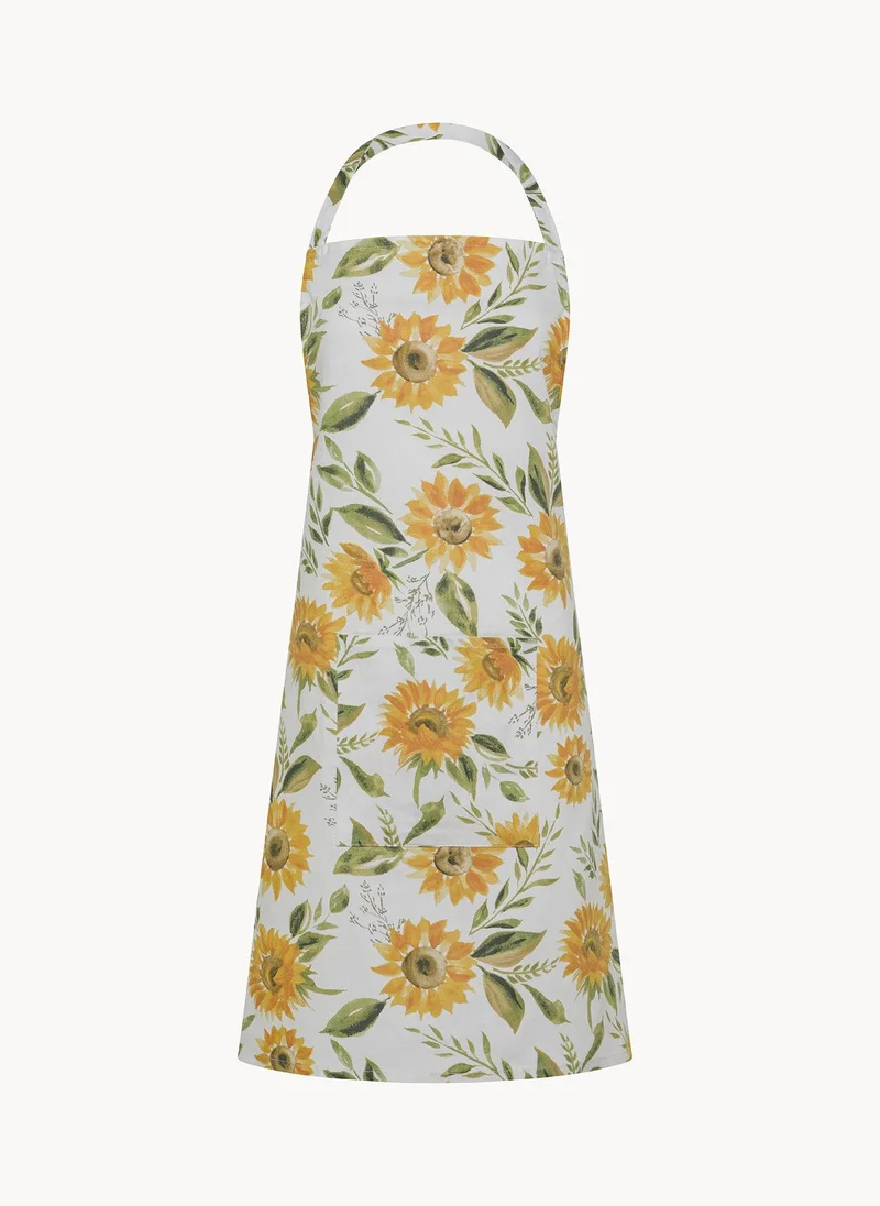 Coincasa Coincasa-Cotton Panama Sunflower Print Kitchen Apron-Yellow