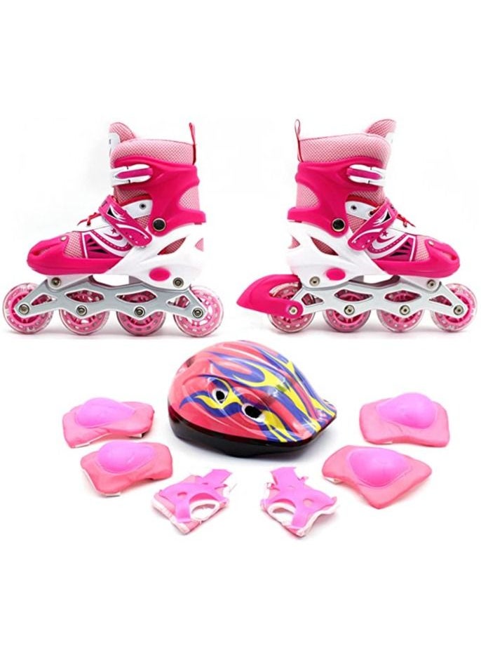 EASY FUTURE Inline Skates Adjustable Size Roller Skates with Flashing Wheels for Outdoor Indoor Children Skate Shoes Including Full Protective Gear Set Pink Colour  - Image 1