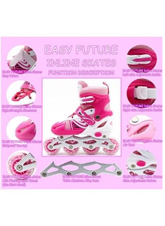EASY FUTURE Inline Skates Adjustable Size Roller Skates with Flashing Wheels for Outdoor Indoor Children Skate Shoes Including Full Protective Gear Set Pink Colour  - Image 2