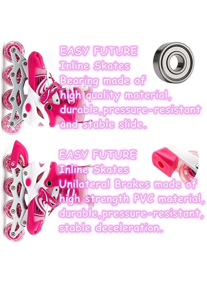 EASY FUTURE Inline Skates Adjustable Size Roller Skates with Flashing Wheels for Outdoor Indoor Children Skate Shoes Including Full Protective Gear Set Pink Colour  - Image 4