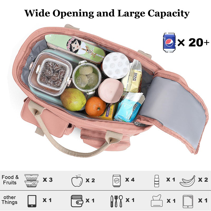 Hafmall 16L Large Pink Lunch Bag for Women, Loncheras para Mujer, Insulated Adult Lunch Tote Box for Work, 4.5Gallon - Image 2