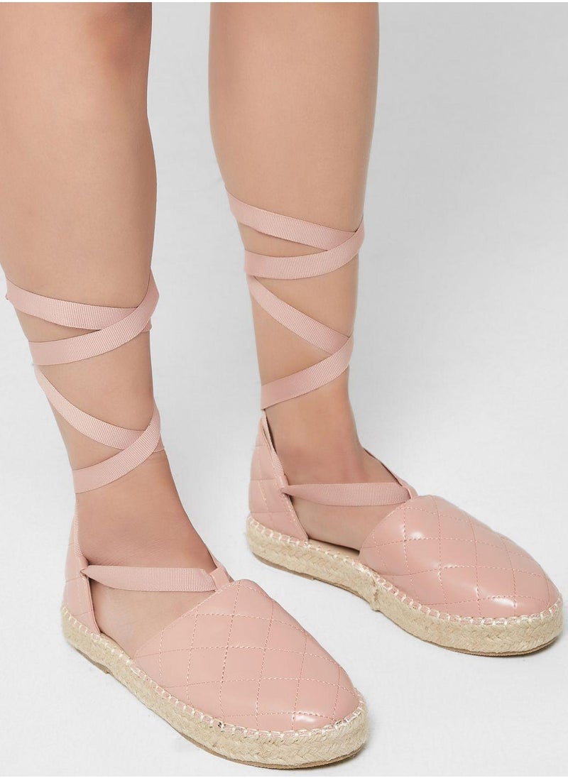 Missguided - Casual Quilted Lace Ups Espadrilles - Image 1