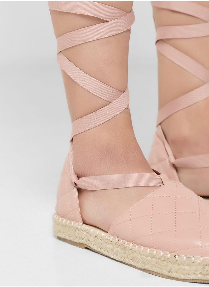 Missguided - Casual Quilted Lace Ups Espadrilles - Image 1