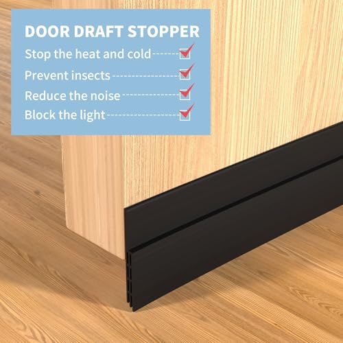Hojoy 2 Pack Under Door Draft Stopper, Adjustable Door Sweep Anti-Collision Strong Adhesive Weather Stripping Tape Soundproof Draught Stoppers 2" W x 39" L, Black - Image 4