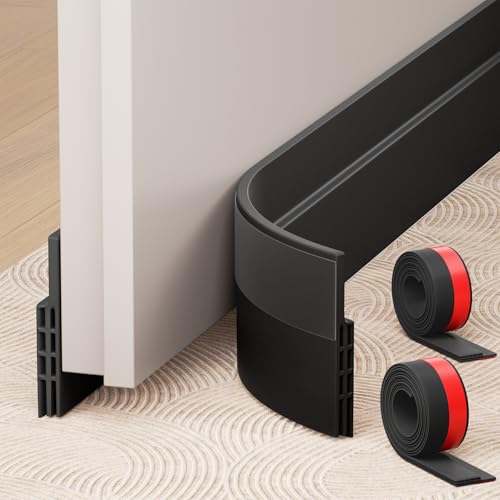 Hojoy 2 Pack Under Door Draft Stopper, Adjustable Door Sweep Anti-Collision Strong Adhesive Weather Stripping Tape Soundproof Draught Stoppers 2" W x 39" L, Black - Image 1