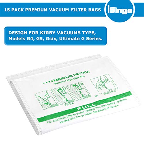 isingo 15 +5 Pack 204814 HEPA Filter Bags plus Belts, for Kirby Vacuum Bags 204811 204808 205811, Universal White Cloth Bags Fit for Sentria Models & All Generation with F-Style and Twist-Style - Image 2