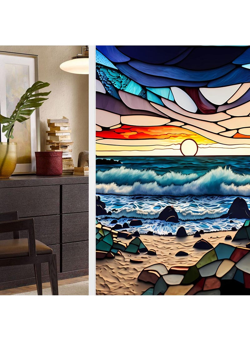 Colored retro PVC static glass sticker, adhesive free window sticker, removable glass window flower 60 * 100cm - Image 1