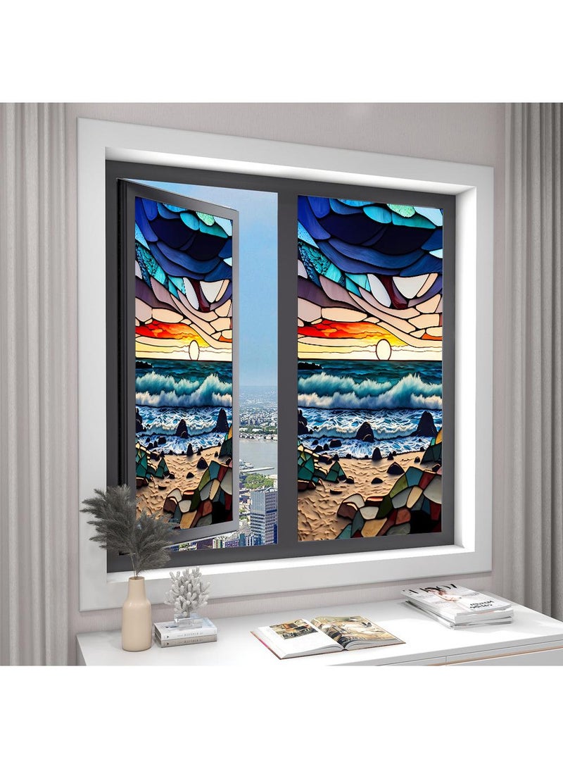 Colored retro PVC static glass sticker, adhesive free window sticker, removable glass window flower 60 * 100cm - Image 4