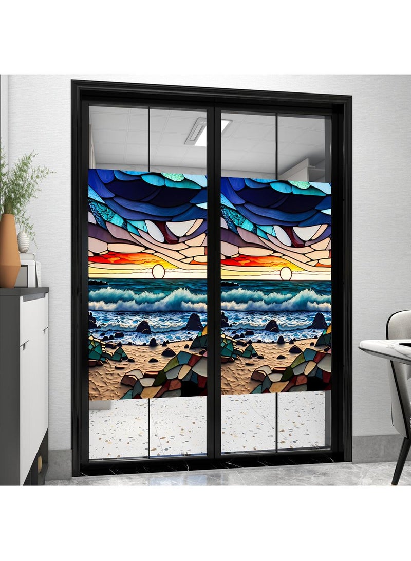 Colored retro PVC static glass sticker, adhesive free window sticker, removable glass window flower 60 * 100cm - Image 5