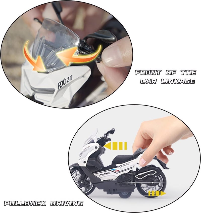 FEXXA Police Motorcycle Toy - Pull Back Motorcycle Toys, Tiny Gift with Music Lighting, Latte Motorcycles Toy for Kids Boys Age 3-8 Year Old [NEW] (PALSAR RX120-WHITE) - Image 2
