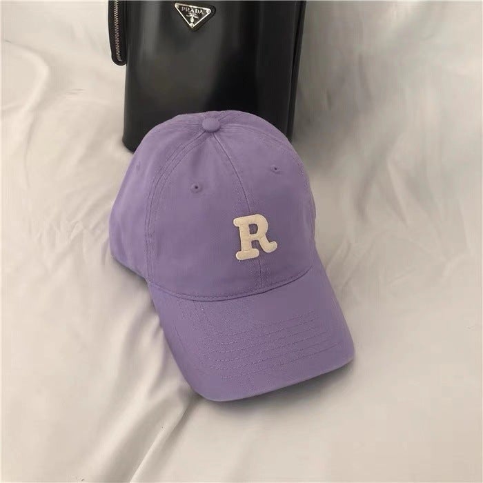 【High Version】 Solid Color Letter R Embroidered Baseball Cap Women'S Curved Eaves Korean Versatile Soft Top Duck Tongue Hat For Men - Image 1