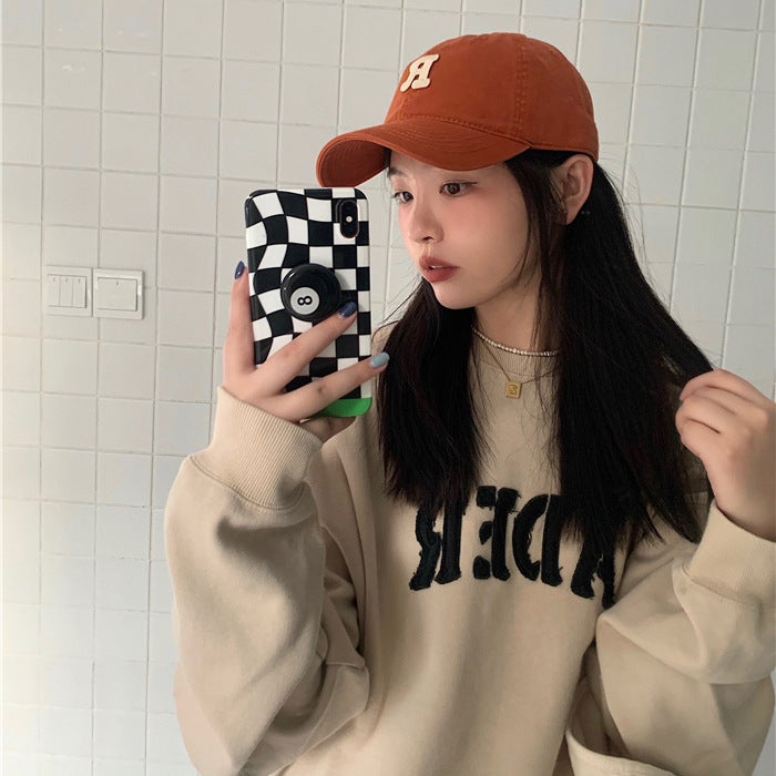 【High Version】 Solid Color Letter R Embroidered Baseball Cap Women'S Curved Eaves Korean Versatile Soft Top Duck Tongue Hat For Men - Image 4
