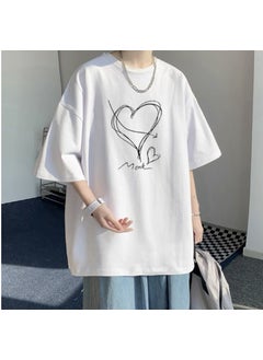New Loose-fit Cotton T-shirt Short Sleeves For Men Trendy Brand Hong Kong Style Half Sleeve Fat Person Tops White (T141) Love