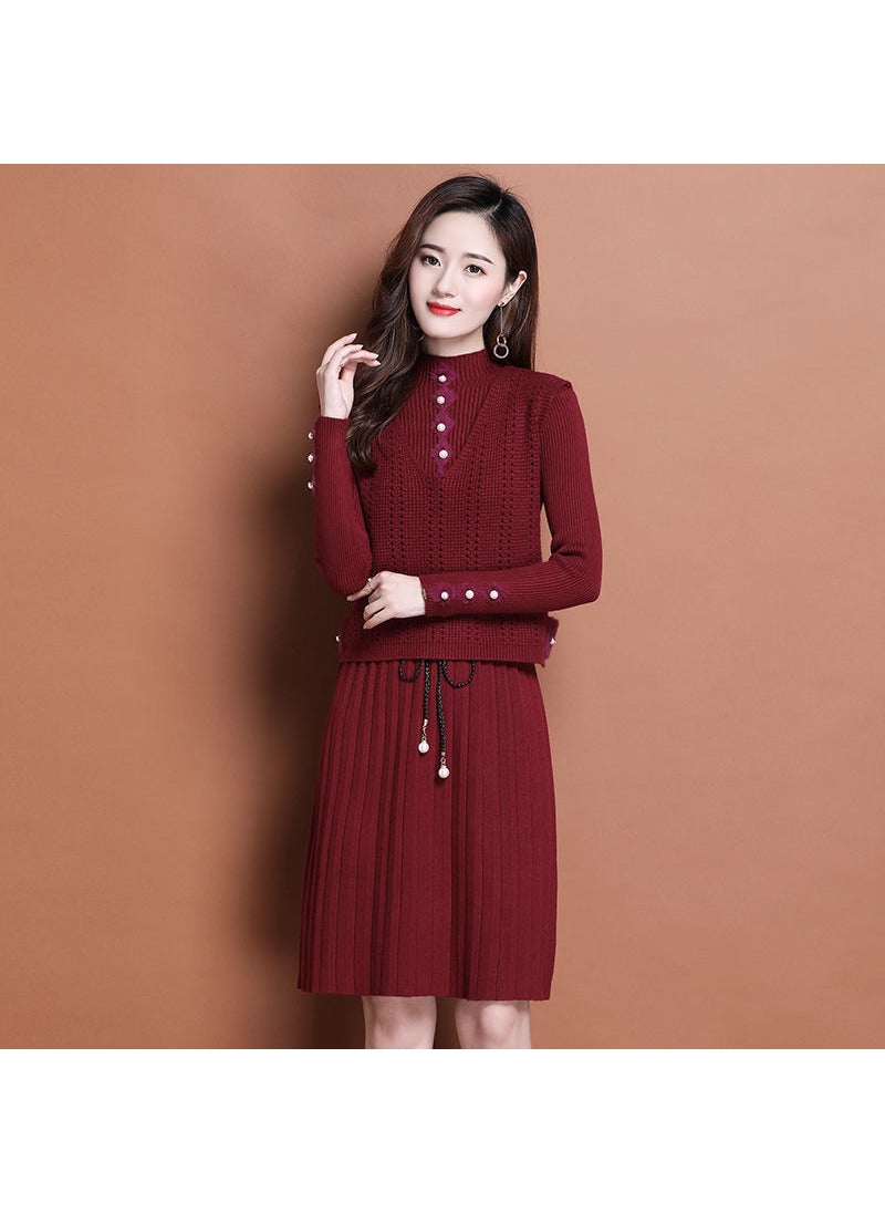Generic Autumn/winter Knitted Sweater Dress 2-piece Set Womens Medium-length Slimming Over-the-knee Suit Thick Knit Base Layer Dress Black (single)  - Image 3