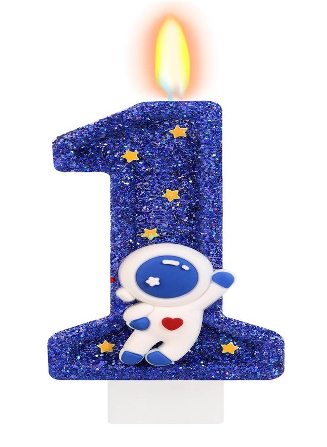 ElekFX Astronaut Number 1 Candle, Outer Space Birthday Decorations Universe Spaceship Rocket Cake Topper, 1st Birthday Decorations for Boys Party Supplies - Image 1
