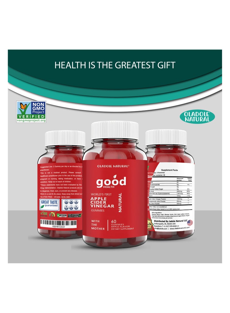Oladole Natural Apple Cider Vinegar Gummies with Mother, Supports Weight Management & Digestion - 60 Gummies - Image 4