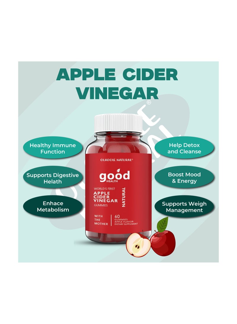 Oladole Natural Apple Cider Vinegar Gummies with Mother, Supports Weight Management & Digestion - 60 Gummies - Image 5