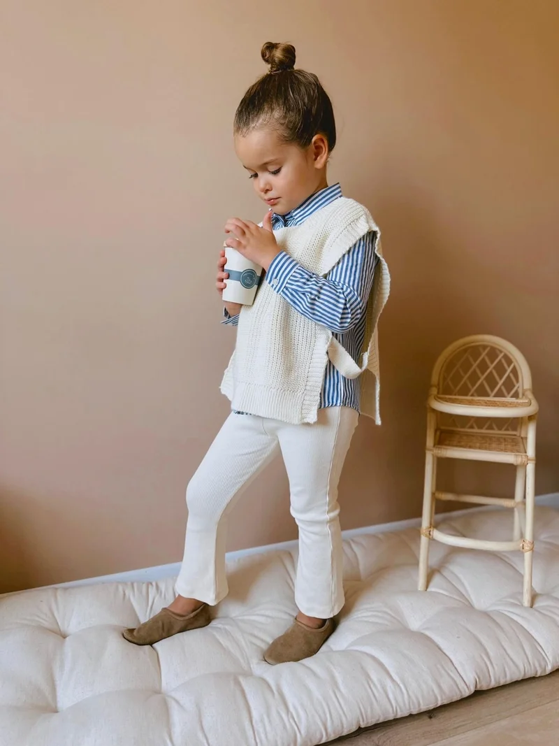 مينيمن جيجيليري My Little One's Cicileri My Little One's Cicileri Sweater Detailed Shirted 3-Piece Girls' Knitwear Set - Cream