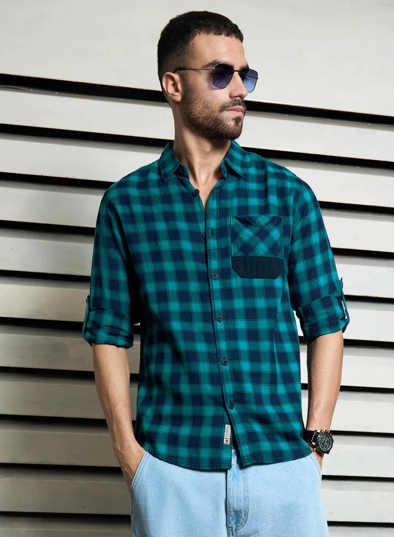 هاي ستار Men's Multicolour 100% Cotton Checkered Button Down Regular Fit Shirt