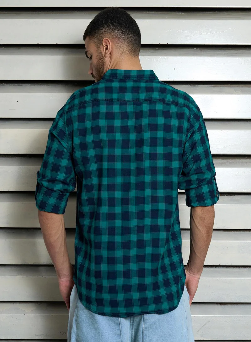 HIGH STAR Men's Multicolour 100% Cotton Checkered Button Down Regular Fit Shirt