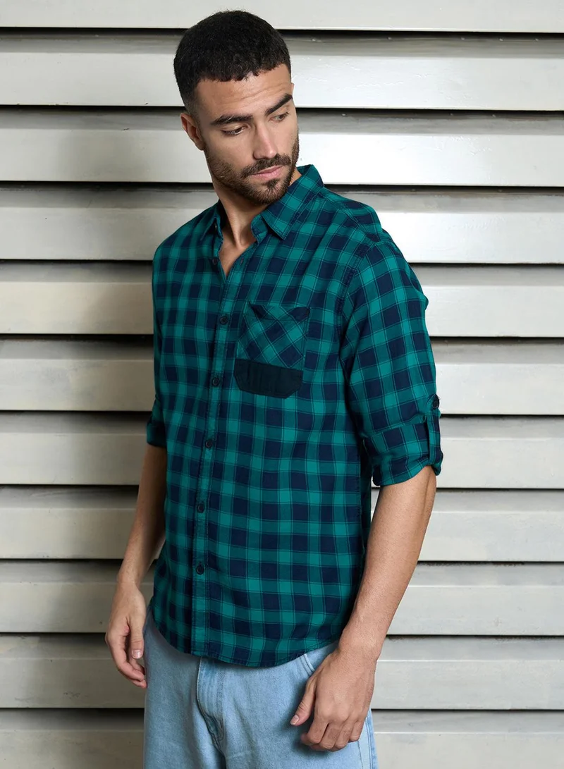 HIGH STAR Men's Multicolour 100% Cotton Checkered Button Down Regular Fit Shirt