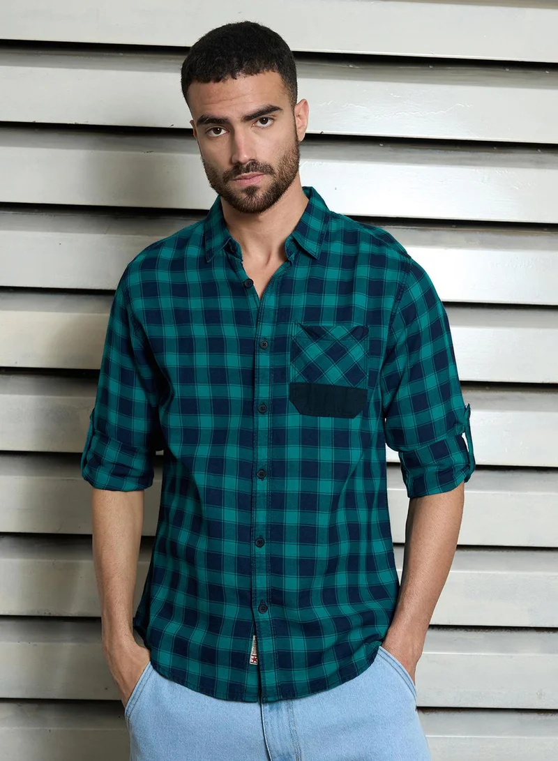 هاي ستار Men's Multicolour 100% Cotton Checkered Button Down Regular Fit Shirt