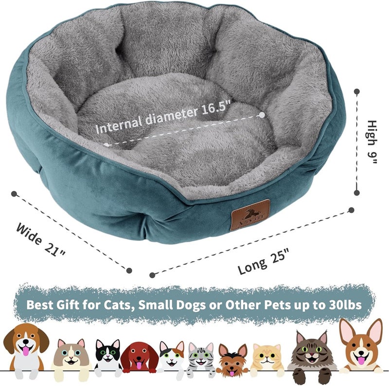 Asvin Medium Dog Bed for Medium Dogs, Large Cat Beds for Indoor Cats, Pet Bed for Puppy and Kitty, Extra Soft & Machine Washable with Anti-Slip & Water-Resistant Oxford Bottom, Teal, 25 inches - Image 3