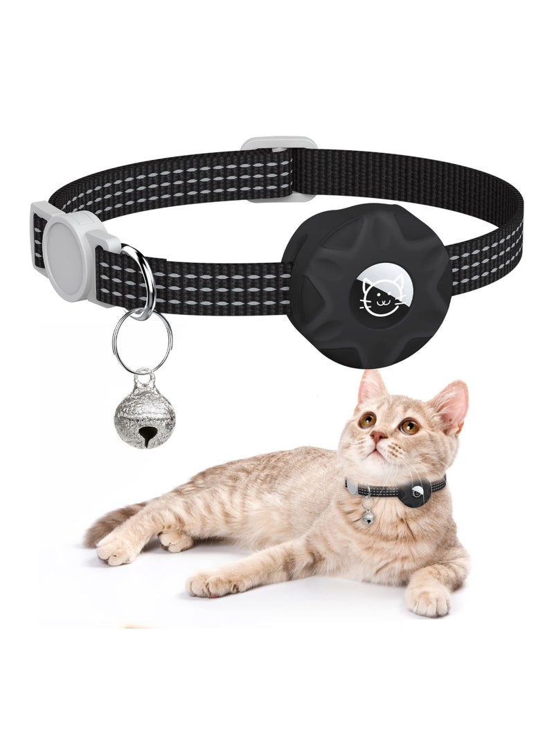 SYOSI AirTag Cat Collar, Reflective Kitten Collar Breakaway Air Tag Cat Collar, Cat Collar with AirTag Holder and Bell, Lightweight Cat Collars for Girl Boy Cats Kittens Puppies (Black) - Image 1