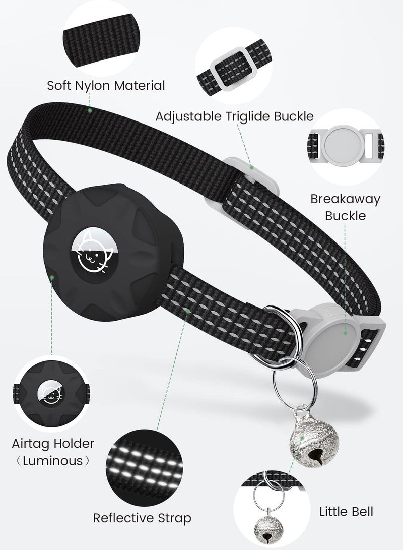 SYOSI AirTag Cat Collar, Reflective Kitten Collar Breakaway Air Tag Cat Collar, Cat Collar with AirTag Holder and Bell, Lightweight Cat Collars for Girl Boy Cats Kittens Puppies (Black) - Image 2