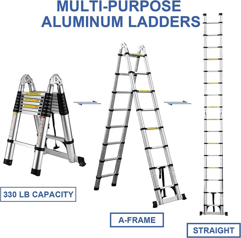 Inditradition A-Type Aluminium Telescopic Ladder | 2 in 1 Single & Double Side Convertible | EN131 Certified (8.25 x 8.25 Feet | 8+8 Steps) - Image 2