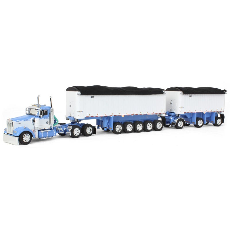 DCP 164 WisteriaWhite Kenworth W900L w 31ft 20ft End Dump Trailers by First Gear