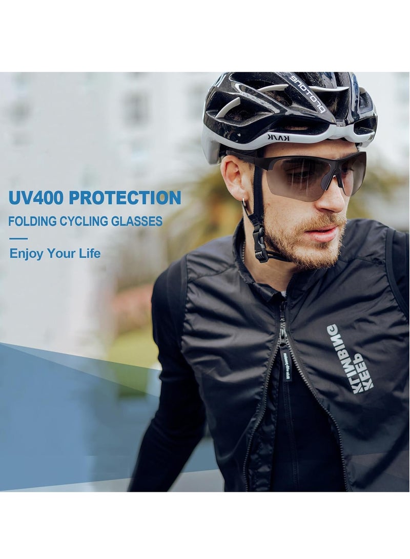 KASTWAVE Foldable Cycling Glasses, Polarized Sports Sunglasses, Mountain Bike Running Sports Sunglasses UV Protection, for Men Women, Black - Image 2