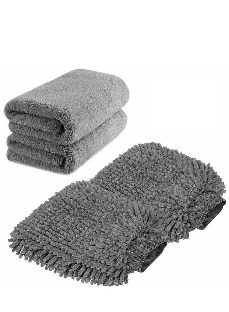 SYOSI 2 Pack Car Wash Mitt Scratch-Free Chenille Microfiber Double Sided Washing Mitts Dual Sided Cleaning Gloves for Dirt  Bugs Sponge Cloths for Cars Home Furniture Trucks Boats  - Image 1