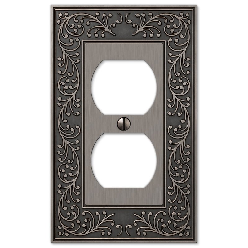 Amerelle 43Dan English Garden Single Duplex Cast Metal Wallplate English Garden Single Duplex Antique Nickel